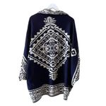 Reversible Shawl Women's Ruana Wrap Bohemian Navy and Cream One Size # 1496 Blue Photo 5