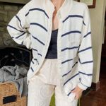 Vintage Linen Blend Striped Cardigan coastal neutral natural fibers Size M Photo 5