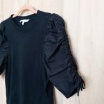 frame denim Frame Frankie Top Size M Black Organic Cotton Puff Sleeve Parisian Quiet Luxury Photo 2