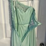 David's Bridal  One Shoulder Mint Green Bridesmaid Dress Size 4 Photo 6