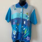 Ocean Nautical Fish Novelty Beach Blue Knit Sweater Sz Medium Vintage Grannycore Photo 4