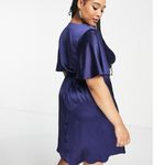 FLOUNCE LONDON Navy Satin Flutter Sleeve Mini Dress Womens Sz 16 Short Sleeve V Blue Photo 2