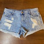 Lulumari Distressed Jean Shorts With Pearls Photo 0