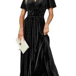 Merokeety NEW Velvet Ribbed V Neck Maxi Short Sleeve Formal Dress S Photo 0