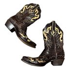 Old Gringo  Yippee Ki Yay Cowboy Cowgirl Western Boots Flame Stitching Brown 5.5 Photo 2