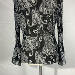 Robbie Bee Black White Semi Sheer Paisley Print Long Sleeve Blouse Size Large Photo 9