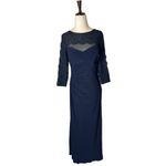XScape ‎ Dress Women 10 Petite Navy Blue Ruched Long Lace Sleeve Gown Cocktail Photo 1