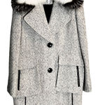 Derek Lam 10 CROSBY Tweed Coat Wool Fur Collar Pockets White Black Designer 8 Photo 1