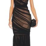 Norma Kamali  Diana Fishtail Gown in Black Mesh & Nude Photo 0