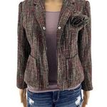 Sag Harbor US 4 Petite Y2K Brown Woven Contrast Stitch Tweed Blazer Photo 0