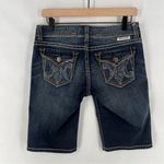 MEK Jodhpur Bermuda Size 27 Stretch Dark Wash Denim Whiskered Faded Shorts Blue Photo 1