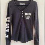 PINK - Victoria's Secret Victoria’s Secret Pink Black Henley Waffle Knit Sleep Shirt Size Large Photo 0