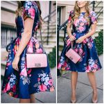 Chi Chi London  US 2 UK 6Navy Blue Floral Print Pleated Full Skirt Formal Dress Photo 3