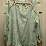 Sundance Size Small Green White Geometric Orange Contrast Trim Peasant Blouse Photo 0