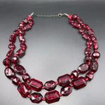 Cranberry red beaded 2 strand statement necklace 17” Photo 1