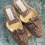 Vintage Leisure Loungers leather leopard slide mule tassel slippers, size 9 Brown Photo 0