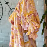 Nine West Twist Front Fluffy Sleeves Blouse Yellow Multi Size OX Photo 4