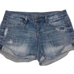 American Eagle Denim Shorts Womens Size 14 Distressed Light Wash Cuffed Blue Photo 0