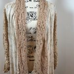 Multiples  Lace Duster Cardigan Kimono Beige Tan Fringe Boho Open Front M Photo 2