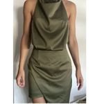 Elliatt  Camo Asymmetric Satin Cocktail Dress in Khaki Size Large Photo 3