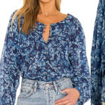 Free People Cool Meadow Printed Top Denim Combo Blue Floral Size XS Photo 0