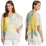Chico's Chico’s‎ Paula Floral Poncho #570139445 Size Small/Medium Green Yellow Tropical Photo 1