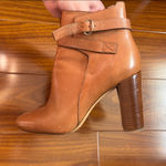 Sézane Sezane High Jonas Natural Heritage Bovine Leather Cognac Heeled Buckle Booties Photo 4