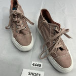 Womans Blowfish Malibu Fashion Sneakers 8.5 Pink Lace Up Zip Up Distressed Wedge Photo 0