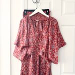 Free People Misty Mornings Pajama Satin Set Red Floral Combo Top Bottom Small Photo 2