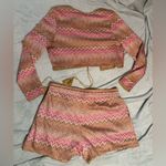 House of Harlow 2 pc Set Knit Shorts & Tie Front Top/Cardigan Sz L Chevron Pink Size L Photo 7