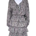 EXPRESS - NWT Abstract Print V- Neck Long Sleeve Tiered Skirt Mini Dress Sz S Photo 2