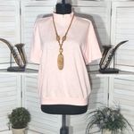 Vintage 90s Oversized Light Pink Blouse Mock Neck Medium Photo 4
