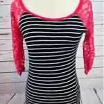Delia's pullover shirt Striped Sexy Sheer Lace Top Black Pink Blouse Small Photo 0