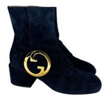 Gucci Blondie Block Heel Booties in Blue Suede Photo 6