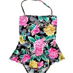 WonderBra by Christina Vintage Black Floral Swimsuit Womens Size 14 36BC Ruffle Photo 0