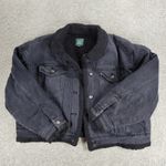 Wild Fable Trucker Jacket Womens L Black Denim Faux Shearling Lined Cropped Photo 2