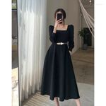 Thin Double Faux‎ Pearl Buckle Solid Color PU Leather Waist Thin Belt One Size Black Photo 12