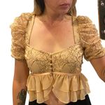 Privacy Please  Lace Ruffle Crop Top Blouse Puff Sleeve Romantic Size Small Photo 1