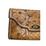 Vintage Tooled Leather Clutch Purse Floral Design Southwestern Boho Embossed Brown Photo 1