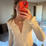 Free People Top Long Sleeve Waffle Knit Henley Photo 1