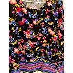 East 5th Floral Print Top Womens L Black Pink Blue Yellow Bohemian Blouse Photo 2