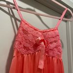 VTG Coquette Coral Pink Lace Spaghetti Strap Cami Slip Dress Nightgown With Bow Photo 6