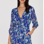 Yumi Kim  Blue Floral Silk "Liz" Romper 3/4 Sleeve Silk With Pockets size medium Photo 1
