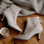 Stuart Weitzman  Juniper 70 Pale Gray Leather Tab Ankle Boots Size 7.5 Photo 0