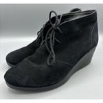 Crocs Black Suede Leigh Ankle Boot Wedge Lace Up 9.5 Bootie Photo 0
