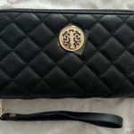 NWT Vegan Black quilted gold logo two zipper wristlet wallet, size 7”x4”, fall Photo 0
