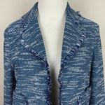 Topshop Blazer Jacket 6 Tweed Fringe Blue White Open Pockets Career Womens New Photo 1