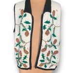 Vintage Bechamel Printed Knit Sweater Vest Winter Pine Cone Knit Sweater Zip Up White Size XL Photo 3