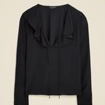 J.Crew Goldie Top Satin Viscose Ruffle Collar Long Sleeve Black Medium NWT Photo 0