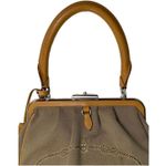 Prada Canapa Jacquard Canvas & Leather Frame Satchel Tote Bag Brown Tan Vintage Photo 5